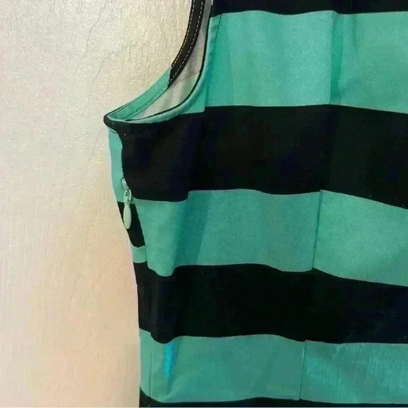 Sail to Sable Navy and Teal Striped Shift Dress with Metallic Trim Size Medium - Picture 5 of 6
